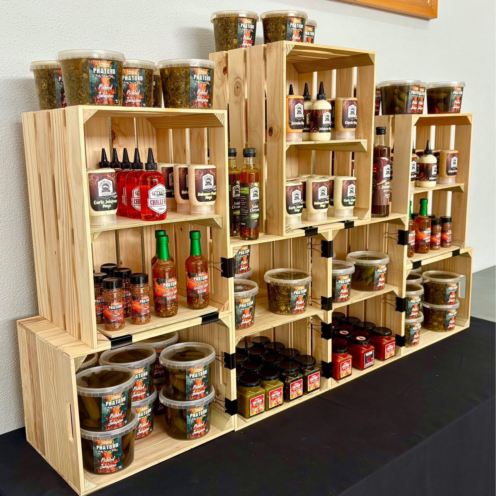 PhatBru Chilli products arranged for tasting